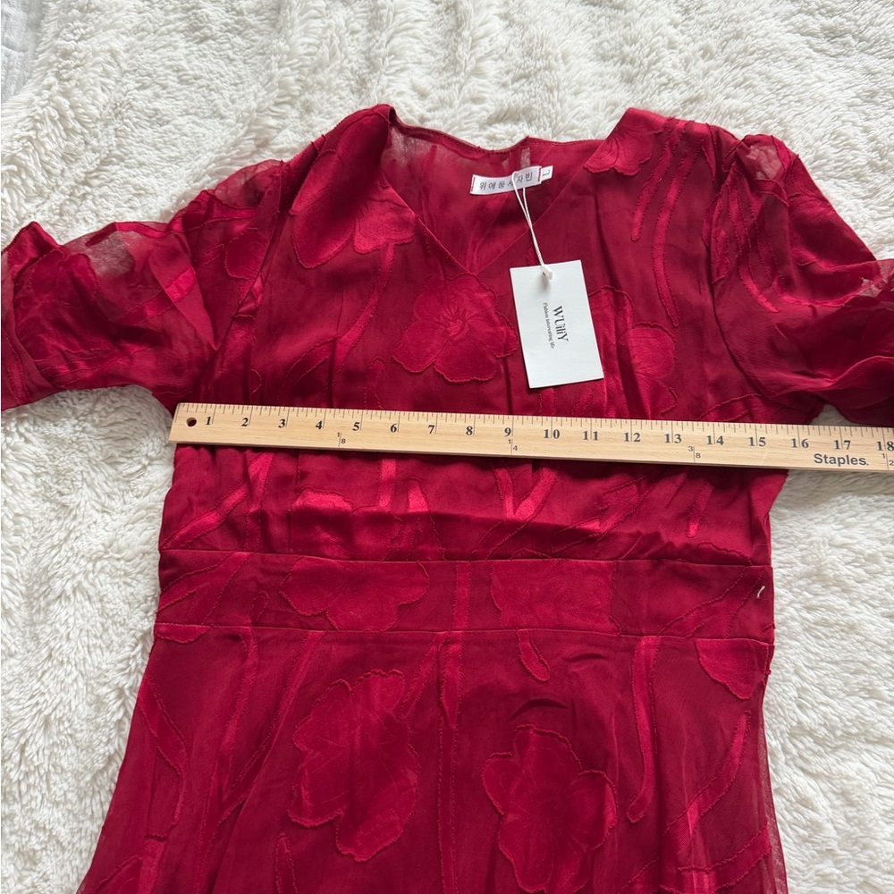 NWT Elegant Burgundy Midi Dress - Picture 10 of 11